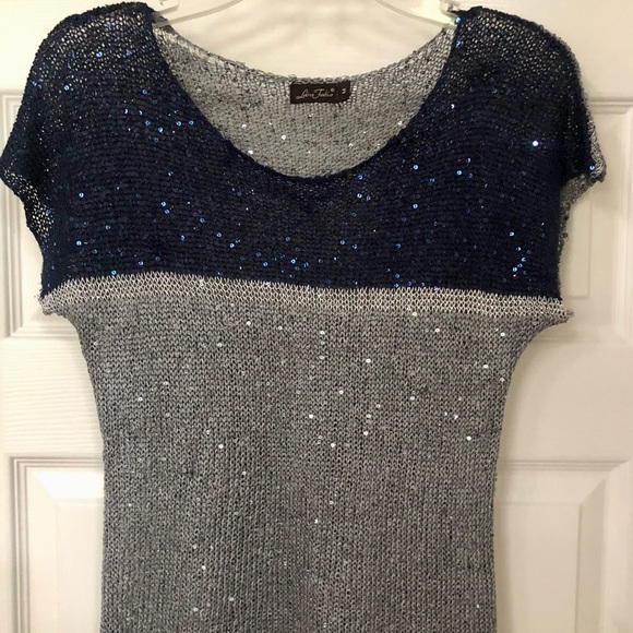 Lara Fabio Designer Scoop Neck Metallic Crochet Knit Sparkly Sweater Blouse - Picture 2 of 16